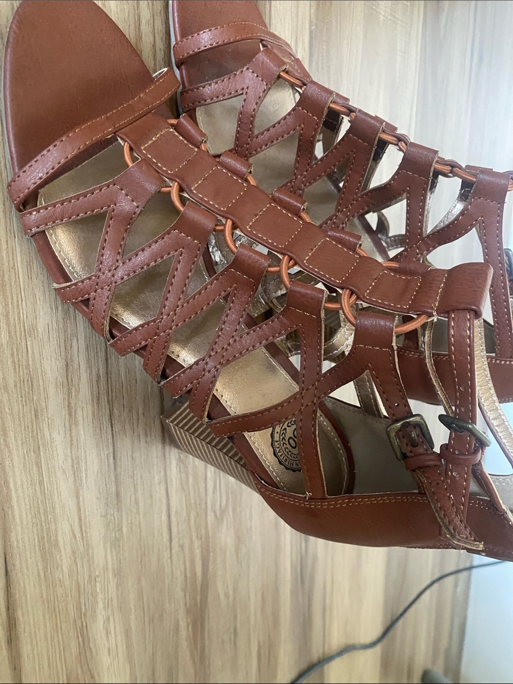 SO Brown Strappy Wedge Sandals